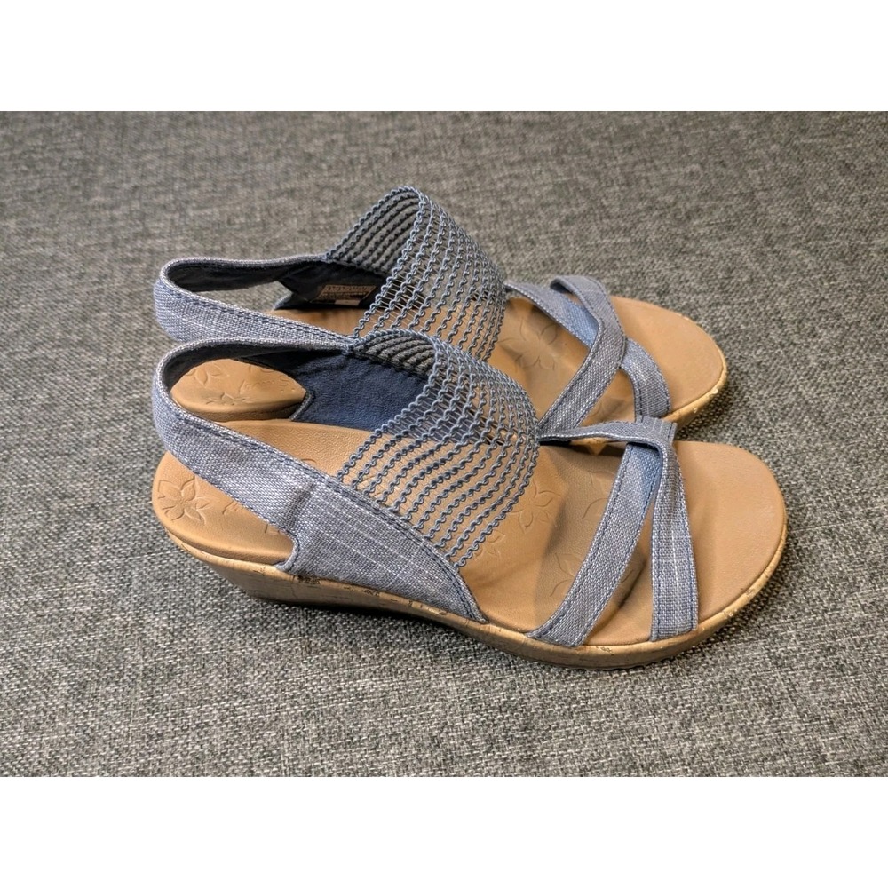 Skechers Sandals Women's 5.5 Blue Beverlee Cali Slip On Strappy Wedge Open Toe